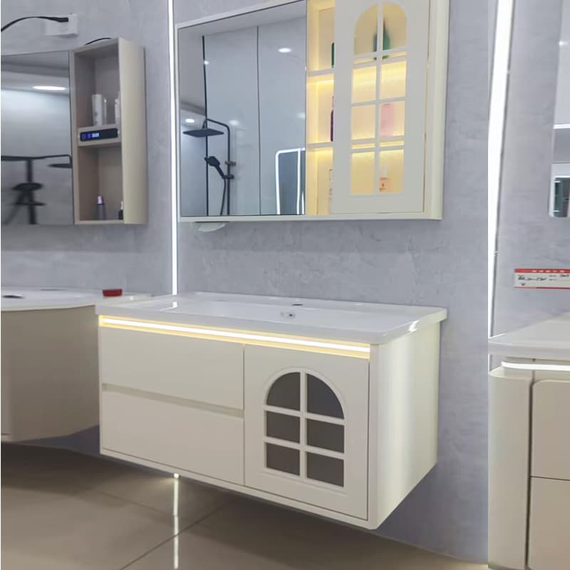 American Style Pastoral Style Bathroom Cabinet Combination Solid Wood Wall-Mounted Toilet Washstand Integrated Ceramic Basin Cabinet Mirror In Stock