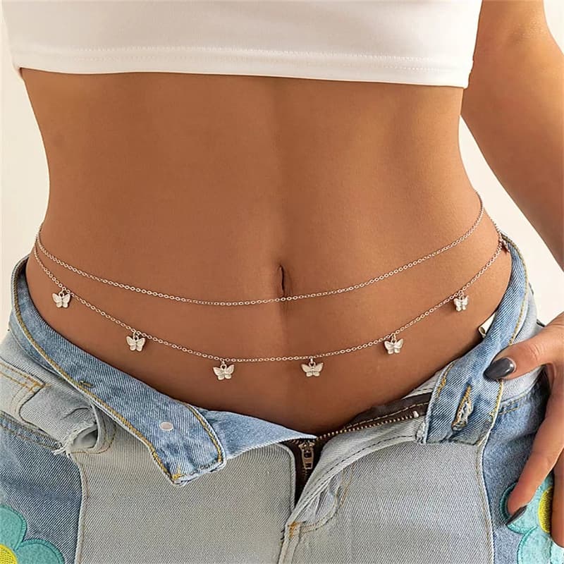 Sexy Double-Layer Waist Chain Body Chain Tassel Butterfly Double-Layer Waist Chain for Women