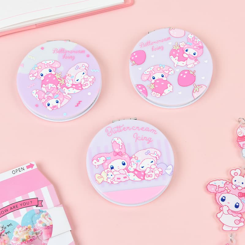 Small and Cute Cartoon Girl Makeup Mirror, Flip-Top Round Double-Sided Mirror, Portable Handheld Pocket Mirror for Students