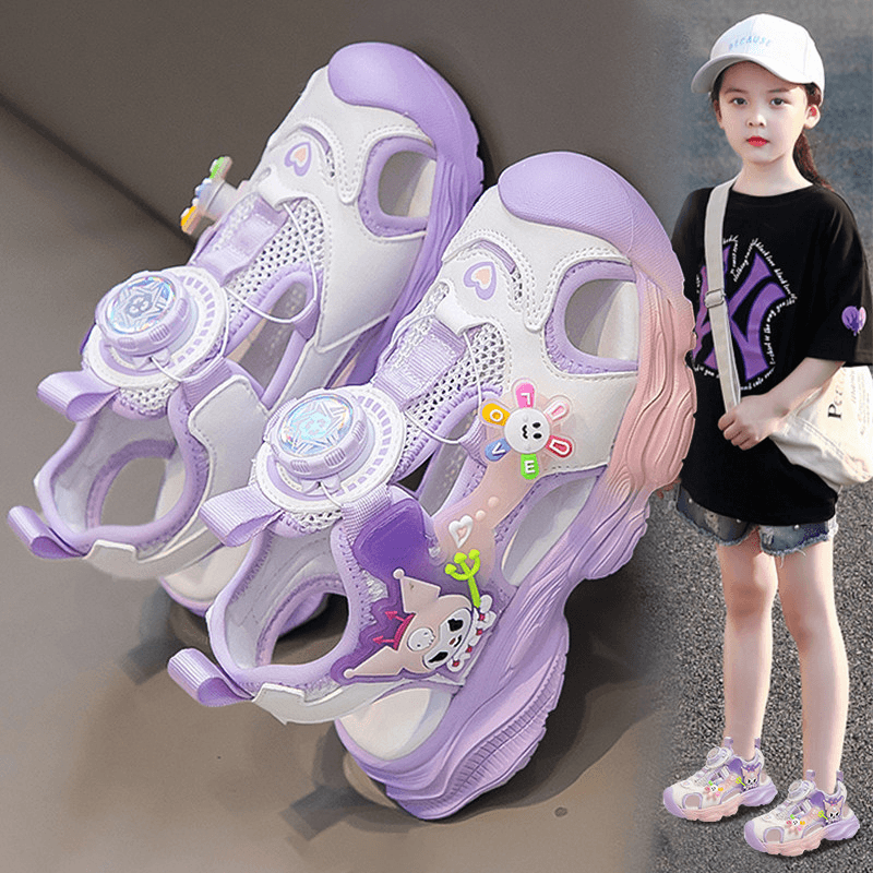 Girl Sandals Baotou Princess Summer 2025 New arrival Rotate Button Soft Bottom kids Sports Beach Shoes