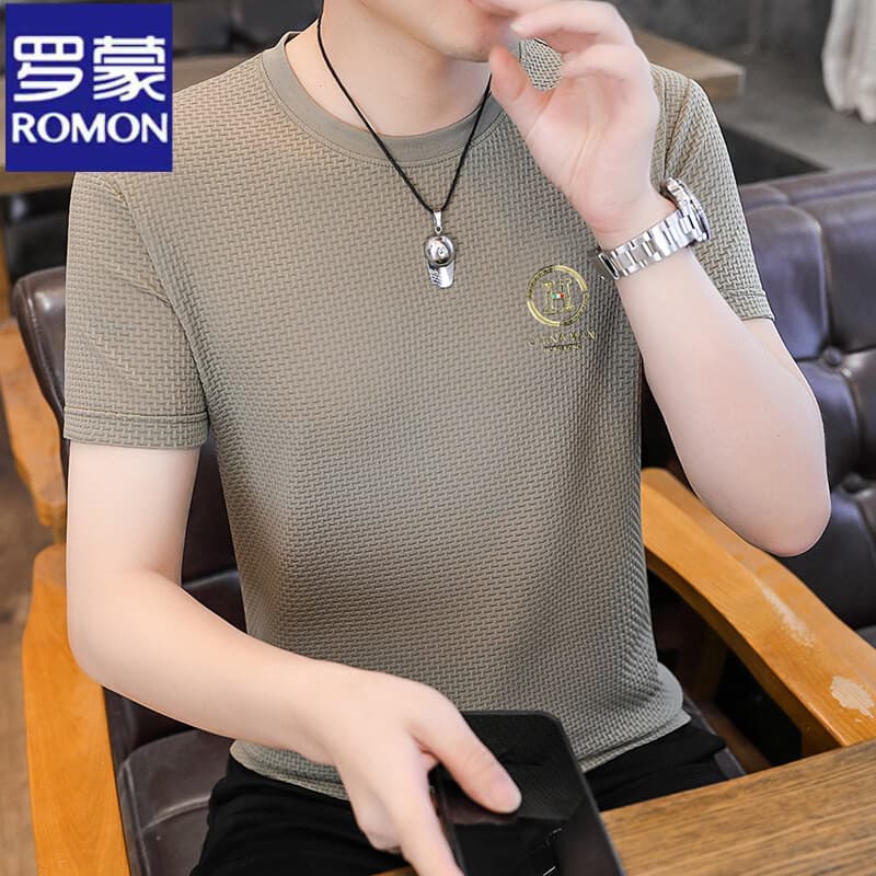 Romon Men's Korean Style Slim-Fit Ice Silk Short-Sleeve T-Shirt, New Summer Fashion Versatile Half-Sleeve Shirt, Men's Trendy Top