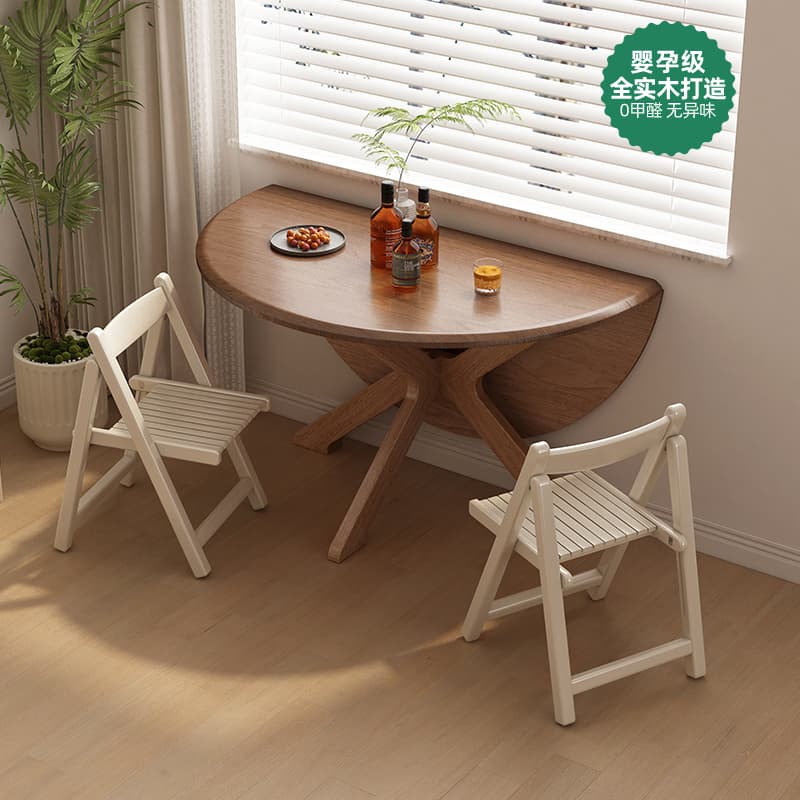 Medieval Style Solid Wood Folding Dining Table Round Household Small Apartment Convertible Round Table 2025 New Multifunctional Dining Table