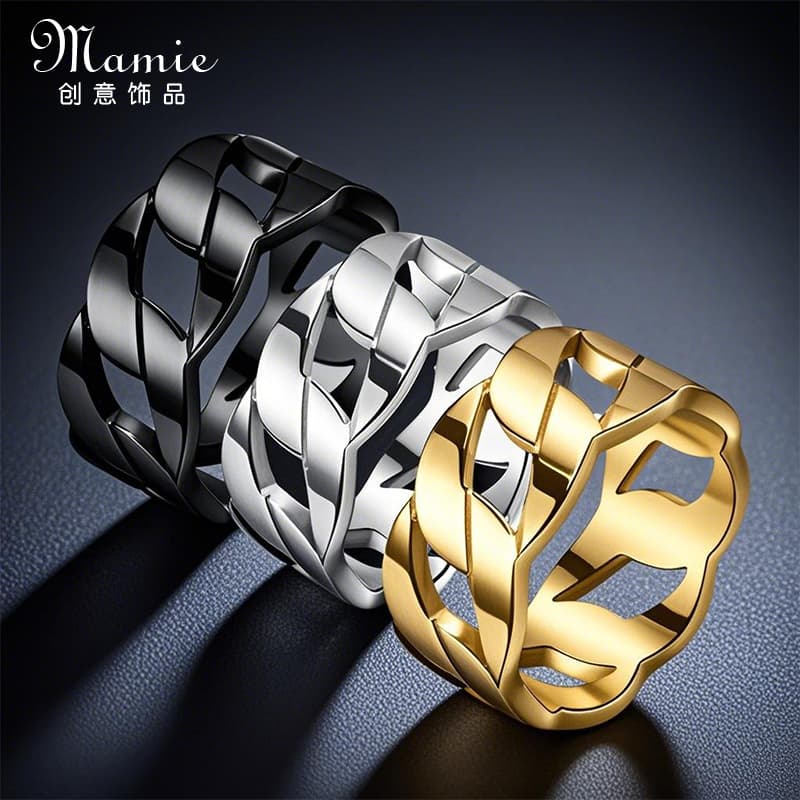 8mm Wide Trendy Unisex High-End Non-Fading Titanium Steel Ring Popular Rock Chain Engraved Ring Jewelry
