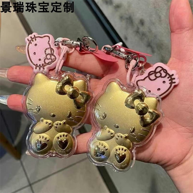 999 Pure Gold Kt Cat House Car Money Banknote Milk Tea Burger Phone Bag Keychain 20Mg Gold Gift for Women