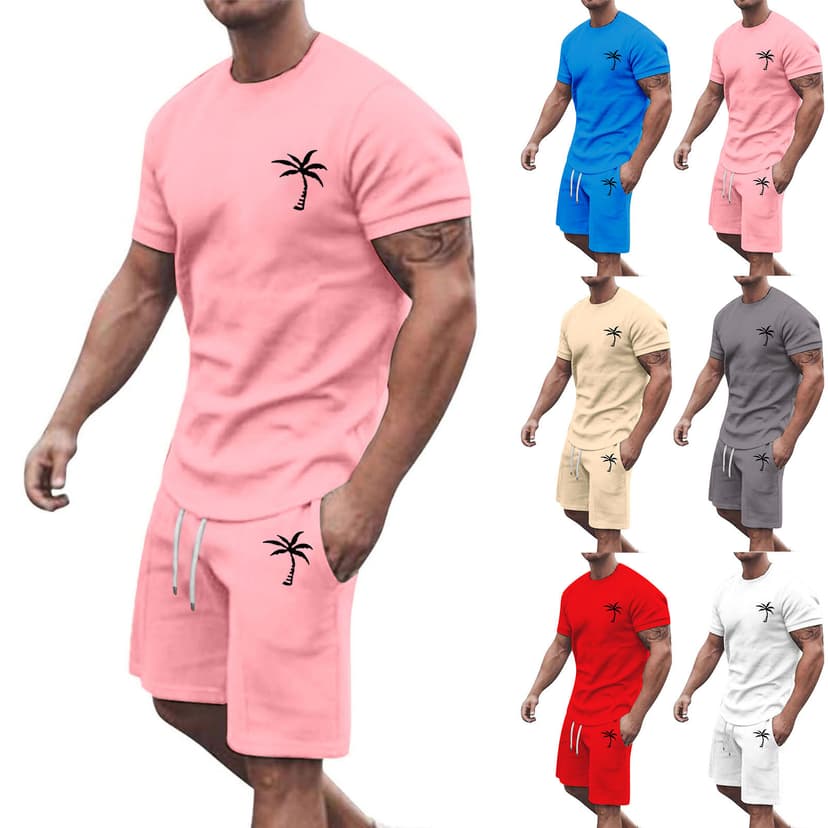 2025 New Men's Summer Beach Vacation Hawaiian Casual Short-Sleeved Shorts Sports Suit