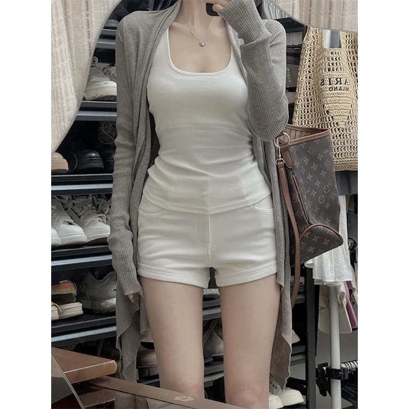 White American-Style Spicy Girl Denim Shorts for Women, Summer Thin High-Waisted Slimming Design, Stretchy A-Line Hip-Hugging Hot Pants