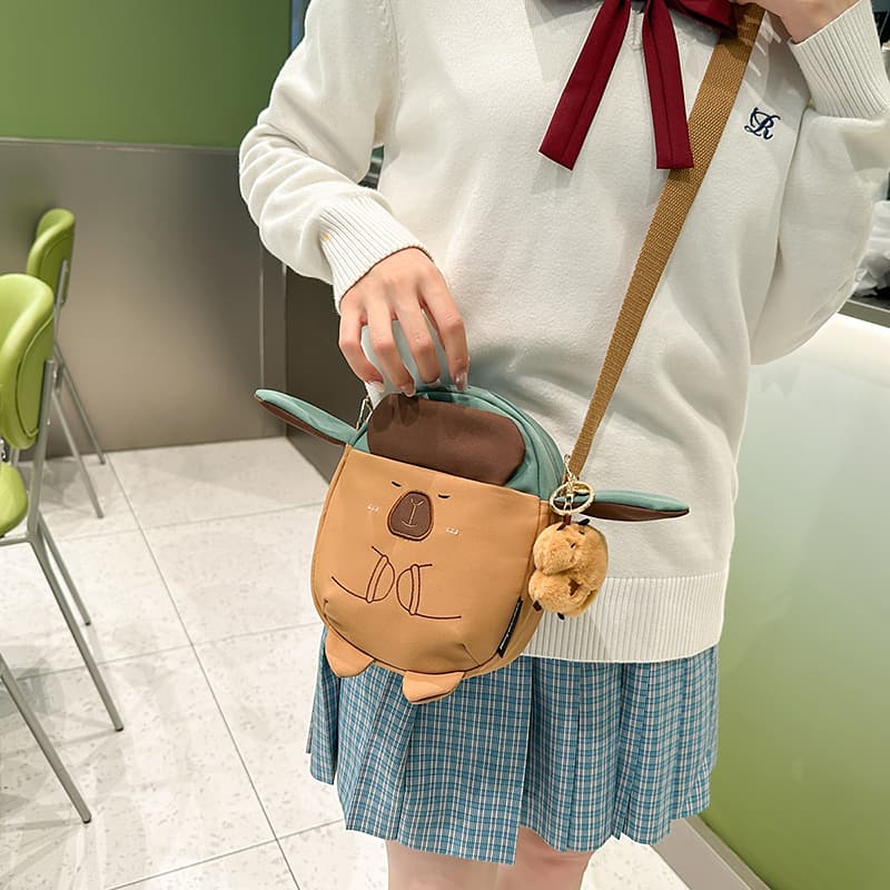 Cute Capybara Crossbody Bag for Women 2025 New Cartoon Capybara Bag with Color Block Stitching Student Small Shoulder Bag