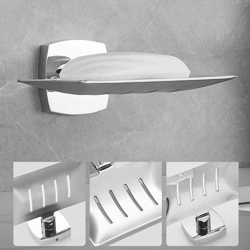 High-End Light Luxury 304 Stainless Steel Soap Dish Bathroom Wall-Mounted Draining Soap Basket No-Drill Soap Holder