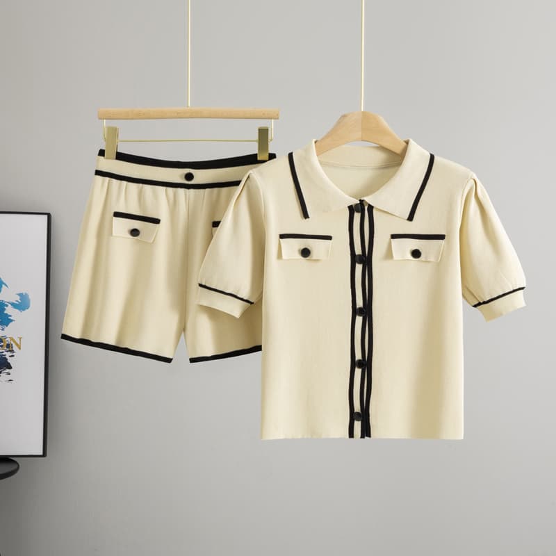 Lapel Short-Sleeved Top and Skirt, High-End and Elegant French Two-Piece Dress, Summer Style Suit for Women