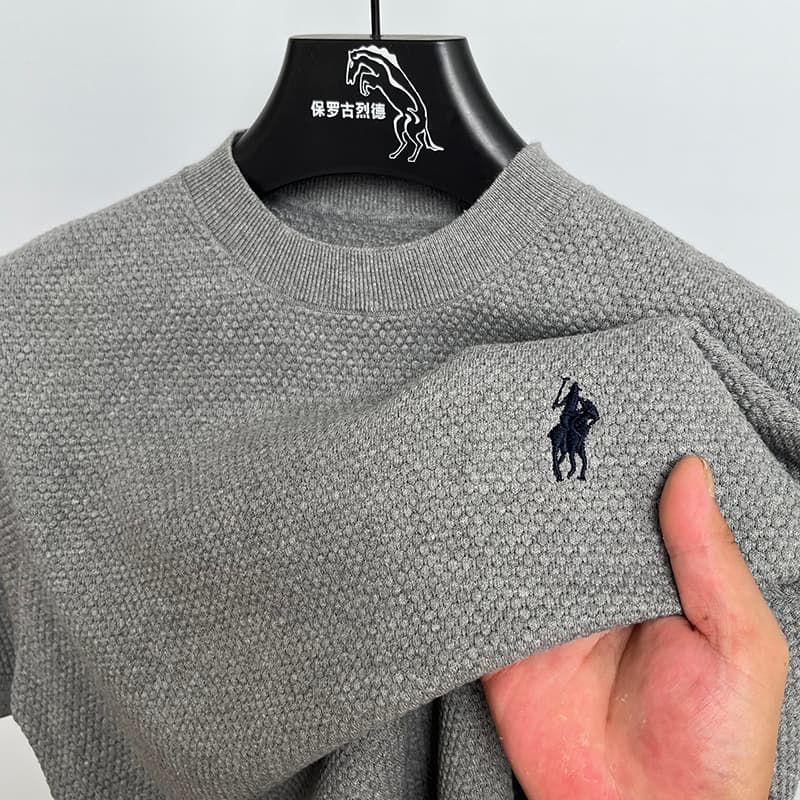 Paul Genuine High-End Knitted Pure Cotton Short-Sleeve T-Shirt for Men, Round Neck, Summer Pineapple Pattern, Casual Versatile Men's T-Shirt