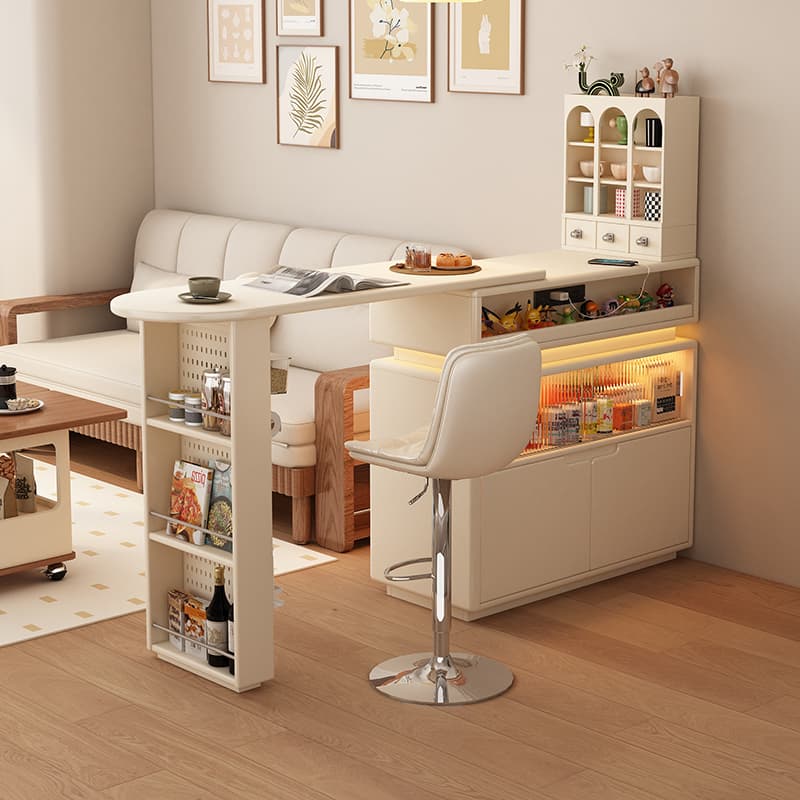 Retractable Coffee Bar Integrated Sideboard Solid Wood Small Apartment Home Living Room Partition Storage Rotating Island Table