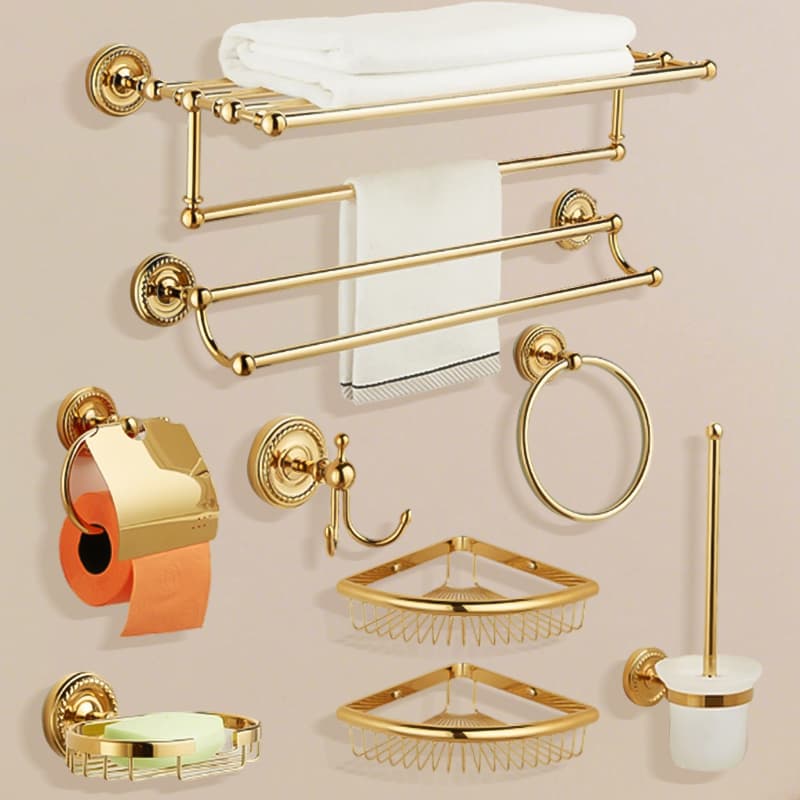 French-Style Vintage All-Copper Gold Towel Rack Bathroom Towel Rack Storage Rack Bathroom Hardware Accessories Set
