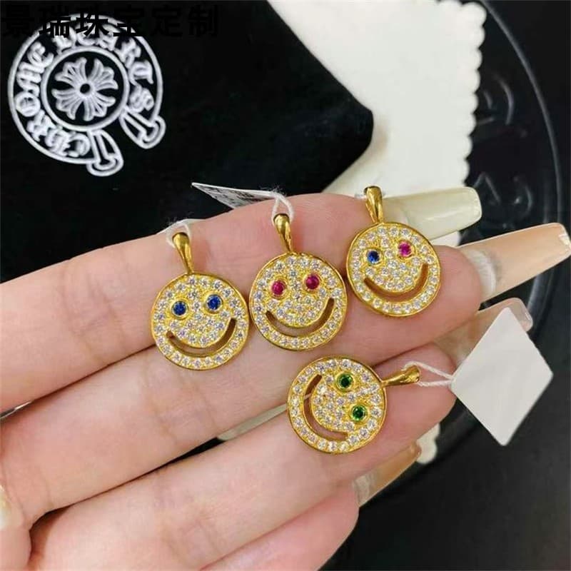 New 999 gold 5G craft Color Mosan drill point drill Smiley Smile Heart pin gold diy pendant women