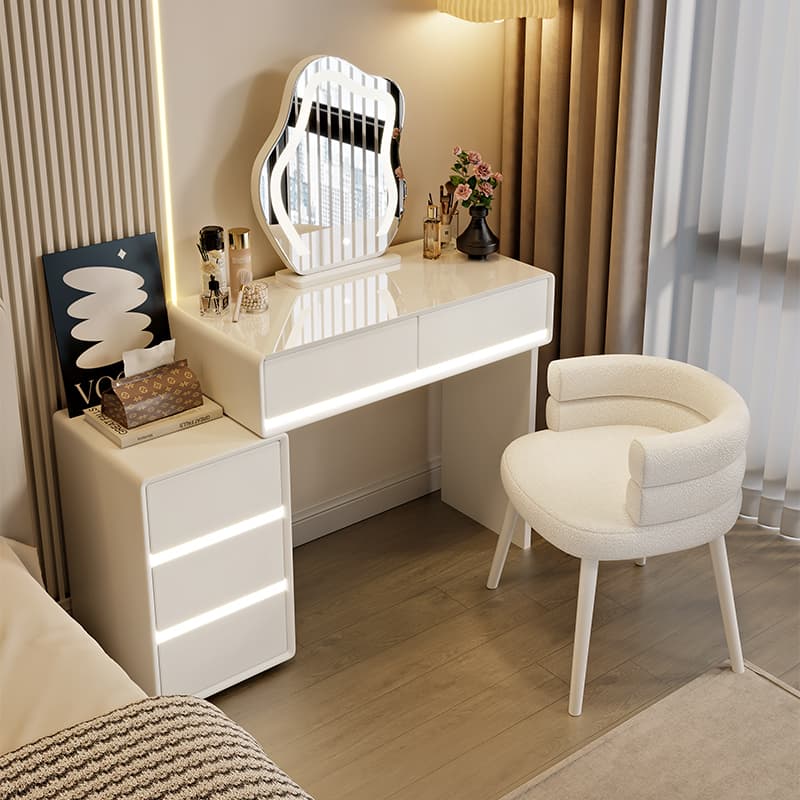 Cream Style Dressing Table Modern Bedroom Simple Dressing Table 2025 New Small Apartment Bedside Table Dressing Table Integrated