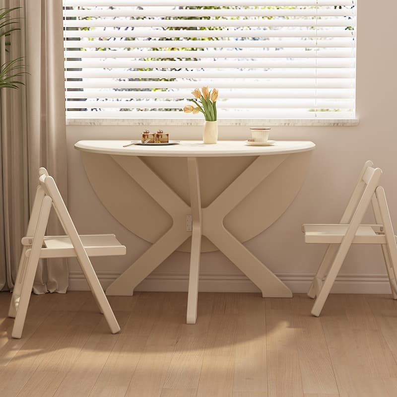 French-Style Vintage Wall-Mounted Semi-Circular Table, Wabi-Sabi Style, Creative White Rock Slab Dining Table, Small Apartment Folding Butterfly Table, Solid Wood