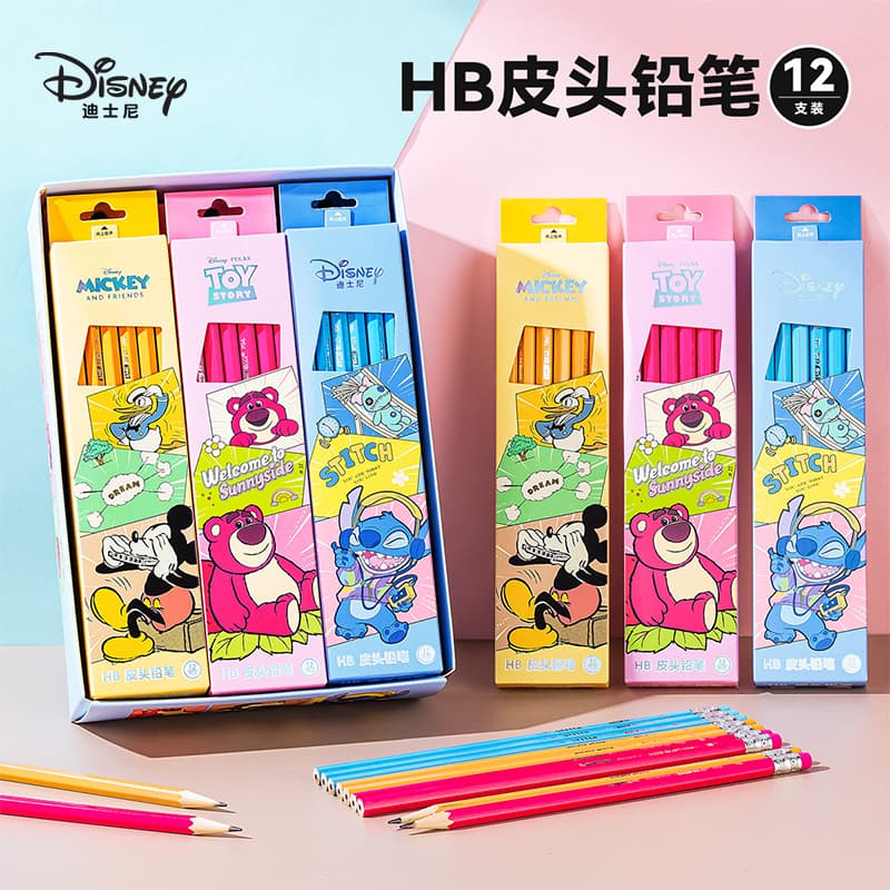 Disney Children's Cartoon Pencils for First-Grade Primary School Students, Hb Pencils with Erasers, Eco-Friendly and Break-Resistant Pencil Set for Kindergarten Kids, High-Quality Stationery for Boys and Girls, Exam-Specific