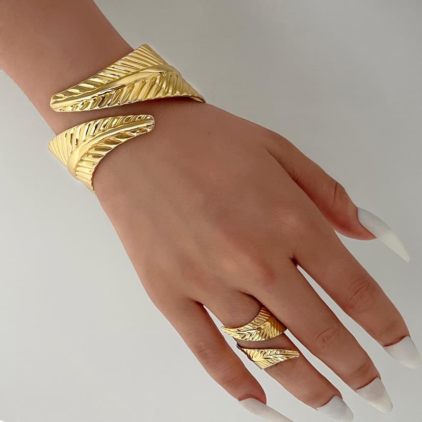 Gold Bracelet Ring Set Cross-Border New Style Gold Bracelet Ring Set New Punk Style Jewelry