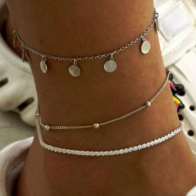 3-Piece Tassel Ankle Chain Set European and American Cross-Border Jewelry Tassel Anklet 3-Piece Set
