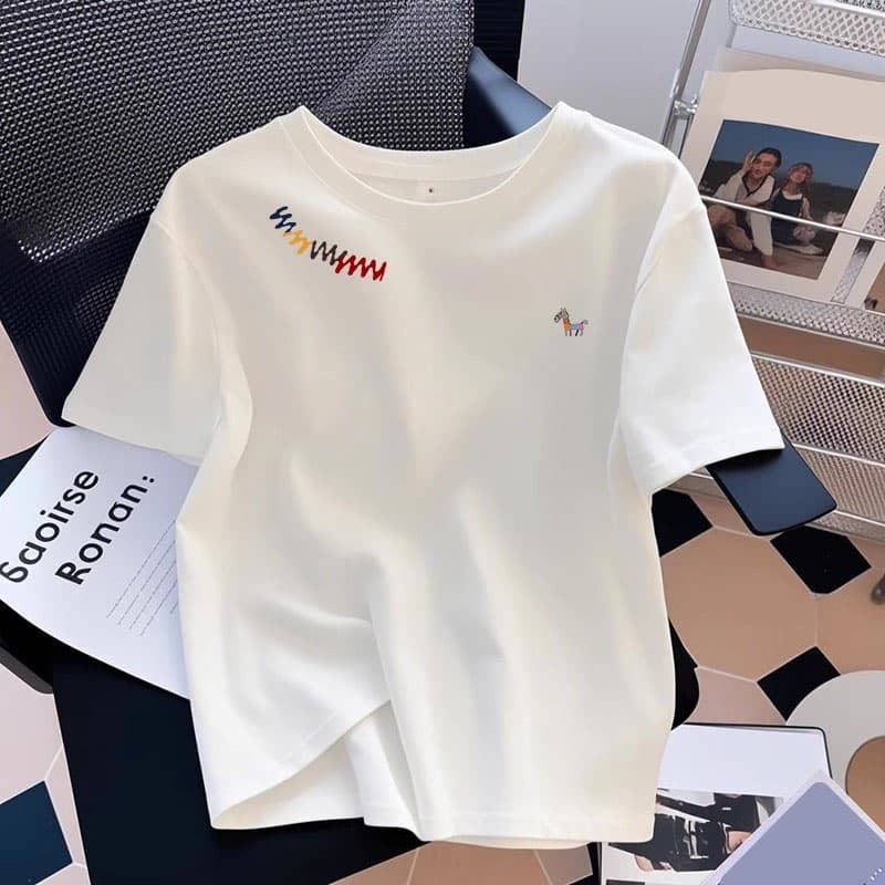 Overseas Withdrawal~ European Brand Clearance, Simple Round Neck, Basic Regular Shoulder, Versatile Unisex Pure Cotton Short-Sleeve T-Shirt, Loose Fit