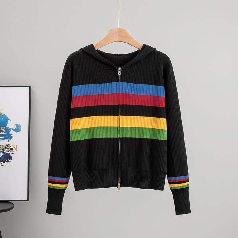 New Spring and Autumn Clothing, New Stylish Women's Wear, Korean Style ins Design, Hooded Color-Blocked Sweatshirt, Knitted Top for Women