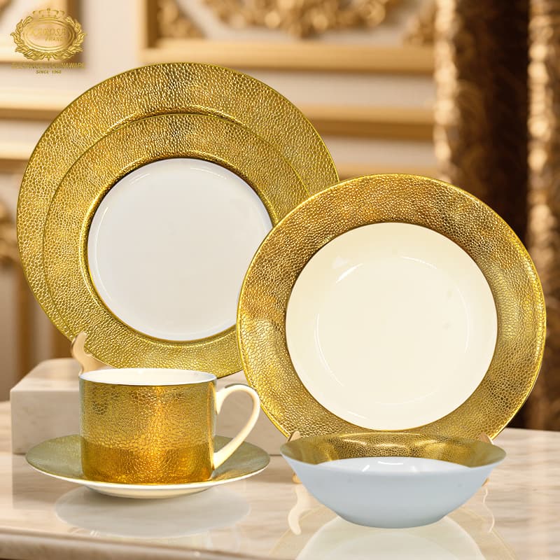 Canosa Jinyao High-End Embossed Gold Dinner Plate Modern European-Style Western Food Rice Bowl Plate Hotel Club Tableware Set