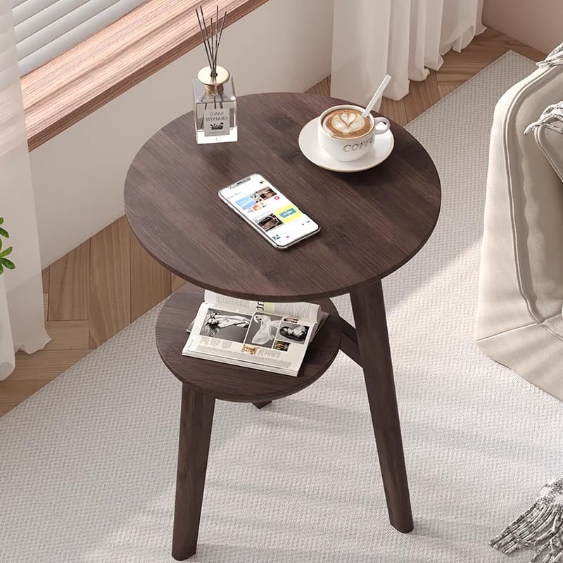 Solid Wood Small Table Small Apartment Coffee Table Home Living Room Sofa Side Table Balcony Small Round Table Bedroom Bedside Storage Table