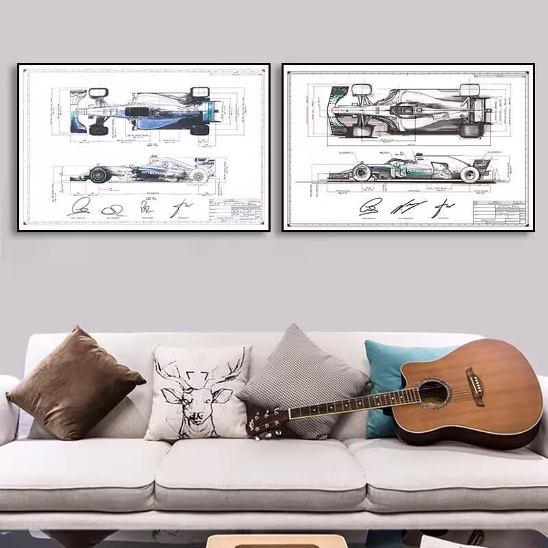F1 Racing Decorative Painting Car Kart Hanging Painting Sports Car Mechanical Decomposition Diagram E-Sports Room Bedroom Bedside Mural