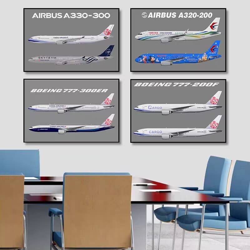 Aircraft Decorative Painting Industrial Style Civil Aviation School Classroom Study Room Hanging Painting China Airlines Passenger Plane Poster Mural