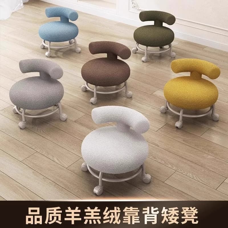 Universal Wheel Small Stool For Home Low Stool Living Room Strong and Durable kids Roller Stool Popular Pulley Bench Backrest Chair