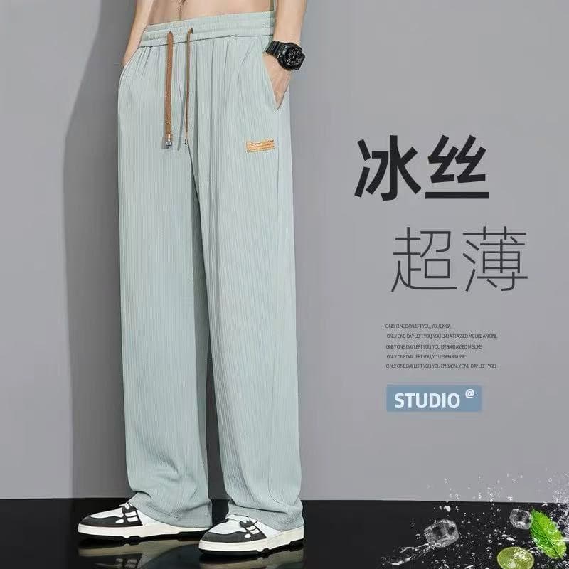 Ice Silk Straight-Leg Pants for Men 2025 Summer High-End Wide-Leg Pants with Trendy Brand Loose Casual Pants