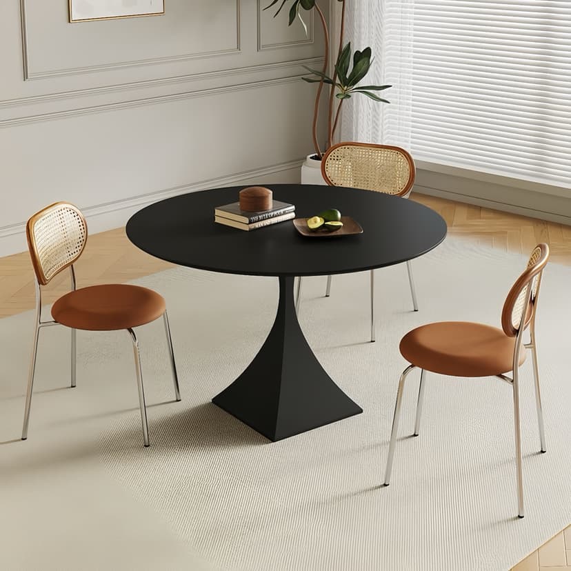 Italian Minimalist Round Dining Table with a Simple Pure White Cream Style for Home Use, Suitable for Small Dining Rooms