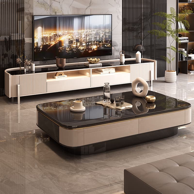 Modern Living Room Tv Cabinet Extended 2.6m Wall Storage High Cabinet Accessible Luxury High-End Black Coffee Table Tv Cabinet 3m