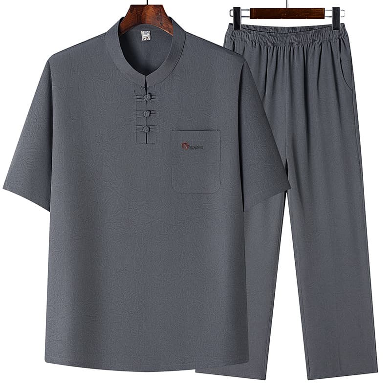 Middle-Aged and Elderly Men's Sports Suit, Cotton and Linen Summer Clothing for Dad, Fashionable and Casual Grandpa's Large Size Short-Sleeved T-Shirt Two-Piece Set