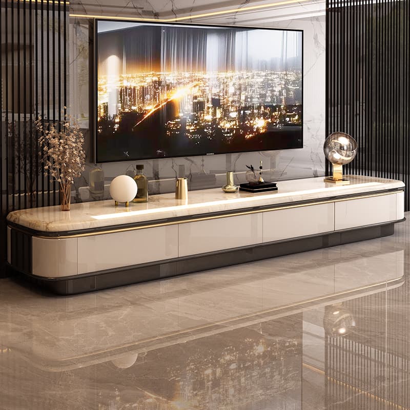 New Tv Cabinet Modern Living Room Home Wall-Mounted Floor-Standing Light Luxury High-End Microcrystalline Stone Storage Cabinet Integrated