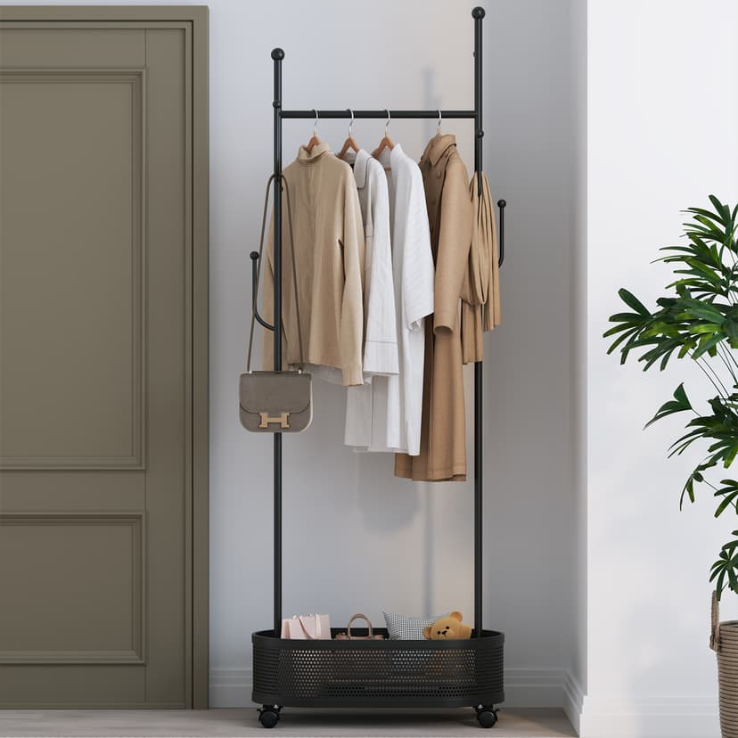 Minimalist Entry Floor-Standing Clothes Hanger Movable Coat Rack Bedroom Entrance Storage Clothes Hanger