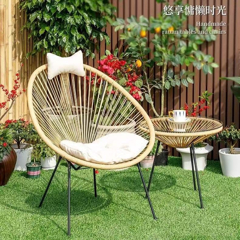 Rattan Chair Comfortable Sedentary Backrest Chair Outdoor Outdoor Courtyard Popular Table and Chair Set Three-piece Balcony Leisure Area