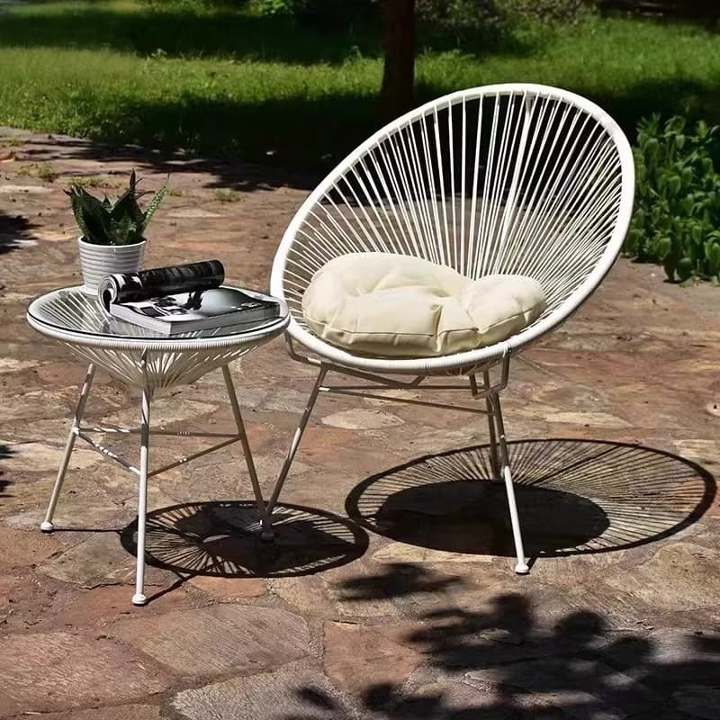 Rattan Chair with Backrest, Outdoor Courtyard Trendy Tea Table and Chair Set, Three-Piece Balcony Leisure Set, Comfortable for Long Sitting