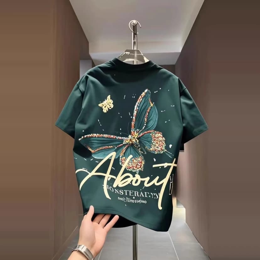 Clearance Sale~ Bargain Vintage Versatile Trendy Loose Butterfly Print Unisex Pure Cotton Short-Sleeve T-Shirt Niche