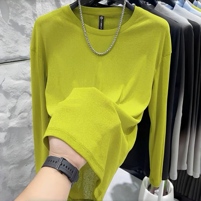 Men's T-Shirt 2025 Autumn New Long-Sleeved Round Neck Sun Protection Base Shirt Fashionable Casual Solid Color Simple Lightweight