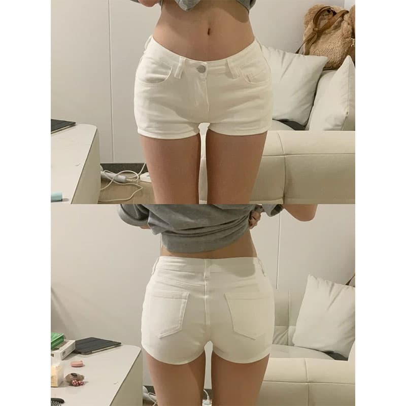 White Low-Rise Denim Shorts for Women, Summer 2025 New Style, Tight-Fitting American-Style Stretchy Petite Hot Girl A-Line Hot Pants
