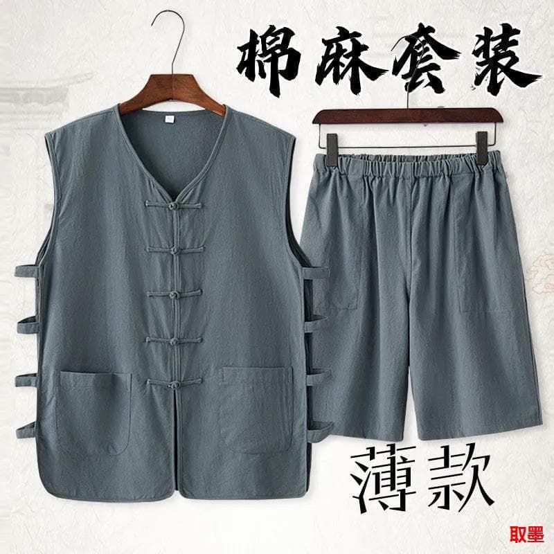 Summer Thin Cotton and Linen Suit, Chinese Style Tang Suit, Men's Vest, Retro Hanfu, Old Man's Shirt, Chinese-Style Layman's Clothing