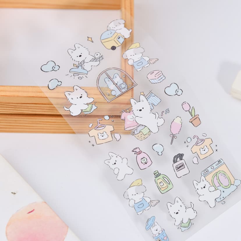 Cute Cartoon Puppy Pet Stickers DIY Journal Material Korean Style Decorative Stickers Cut Film Stickers Transparent Collage