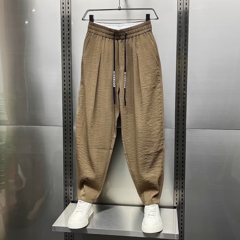 Summer Ice Silk Quick-Drying Men's Thin, Breathable and Drapey, Handsome Loose Air-Conditioned Casual Pants, Handsome, Trendy and Versatile Trousers