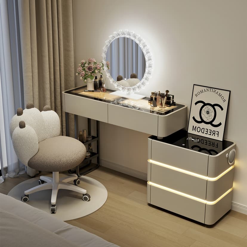 Master Bedroom Dressing Table and Cupboard Integrated Bed End 2025 New Dressing Table Modern Bedroom Simple Storage Solid Wood Bay Window