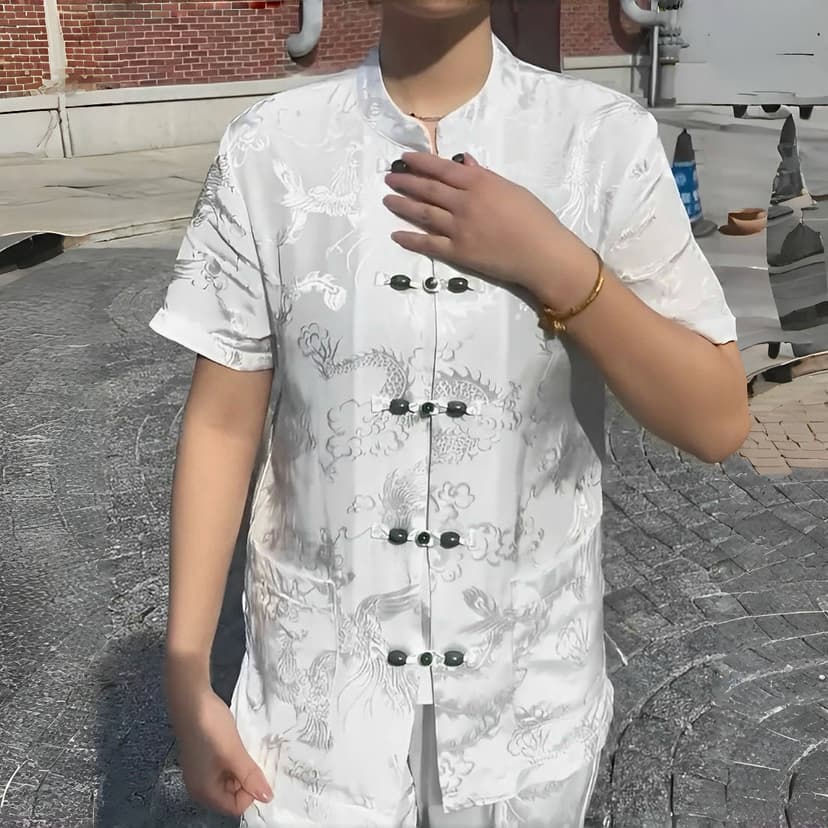 Men's Tang Suit 2025 Summer New Style Retro Casual Comfortable Breathable Solid Color Simple Cool Slim Short-Sleeve Trendy