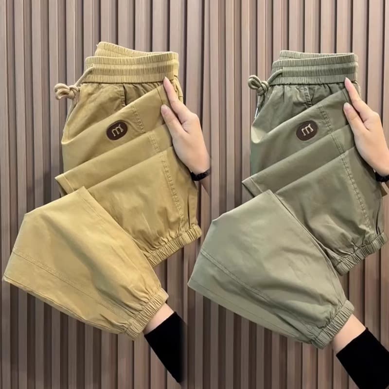 Summer Men's Ice Silk Quick-Drying Casual Pants Men's Wear-Resistant Trendy Brand Loose Simple Leg-Tie Sports Long Pants