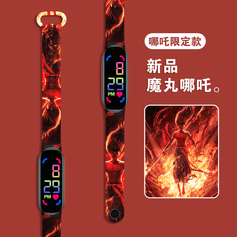 M7 New Model Nezha Silent Watch for Children, Cute Cartoon Cool Led Student Watch for Telling Time