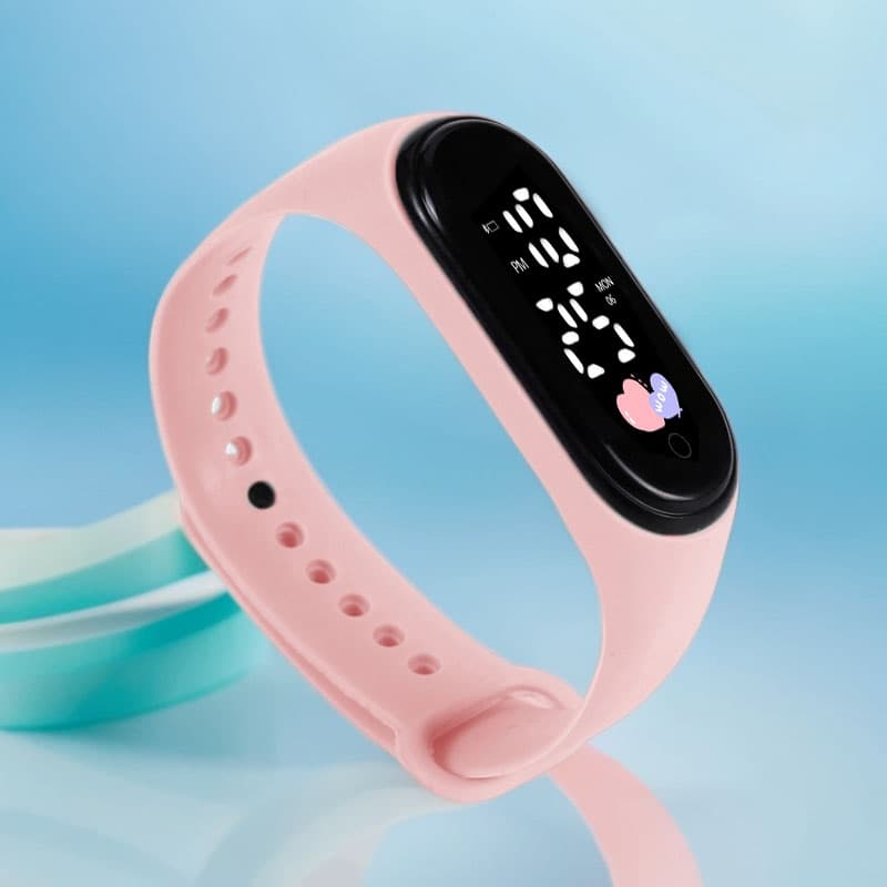 New [Solid Color] Double Heart Bracelet Fashionable Sports Swimming Waterproof Student Couple Touch Led Electronic Watch
