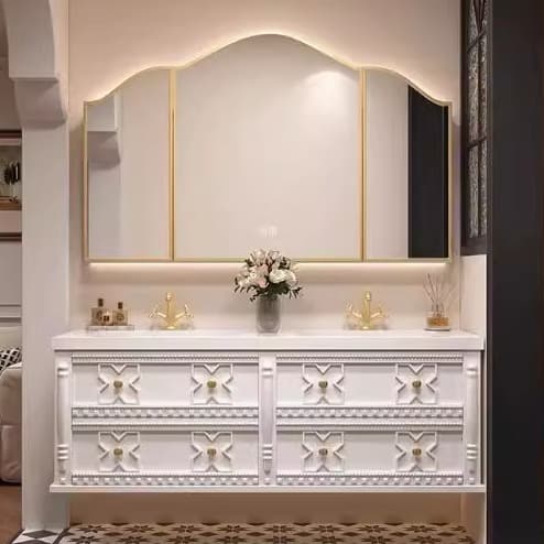 Retro French Slate Seamless Ceramic Integrated Basin Bathroom Cabinet Combination Double Basin Wash Basin Table Cabinet