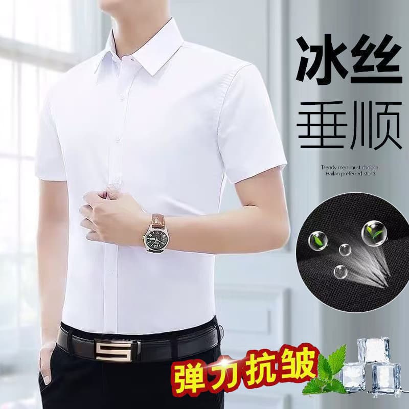 Anti-Wrinkle High-End Micro-Elastic Ice Silk Half-Sleeve Shirt Summer Men's Short-Sleeve White Shirt Men's Work Professional Spring and Autumn Workwear